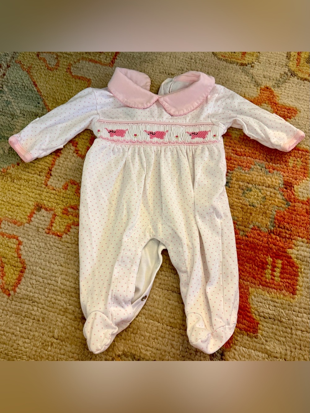Pink Smocked Footed One-Piece with Peter Pan Collar